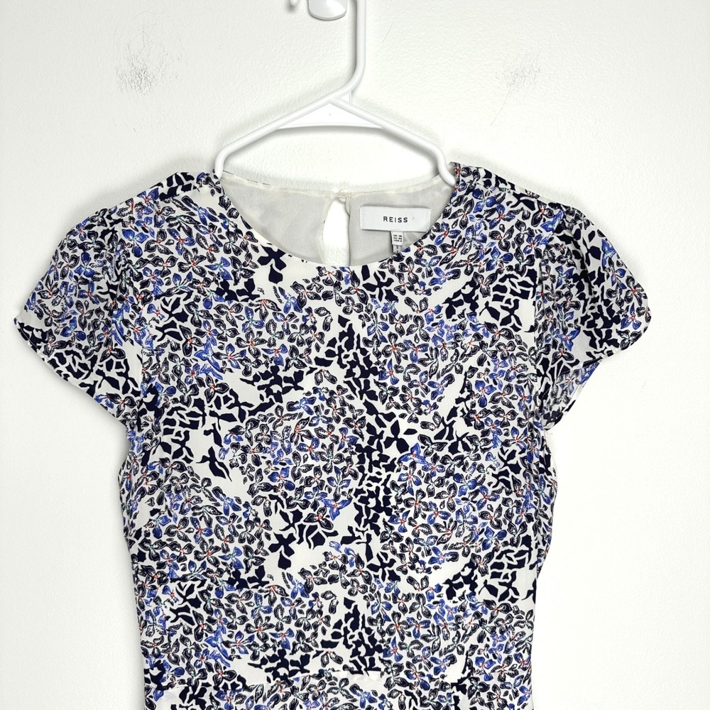 Reiss Livia Mosaic Print Split Midi Dress Floral Blue White Navy 7 - Picture 6 of 12